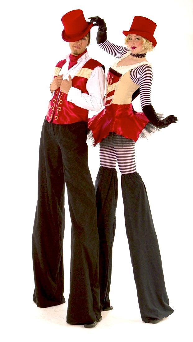 Vaudeville circus stilt characters